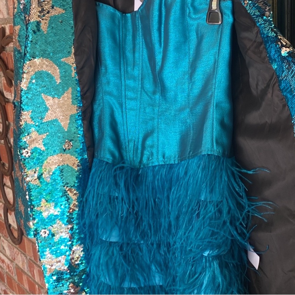 New Buddy Love Collection Vintage Teal Marabou Feather Metallic - Picture 4 of 5
